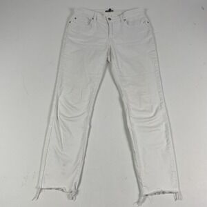 Eileen Fisher Jeans Womens 8 White Ankle Slim Stretch Denim Frayed Raw Hem
